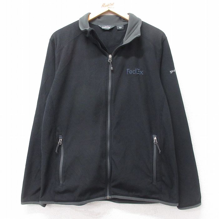 M★古着 エディーバウアー 長袖 フリース ジャケット メンズ フェデックス FedEx 黒 25dec13