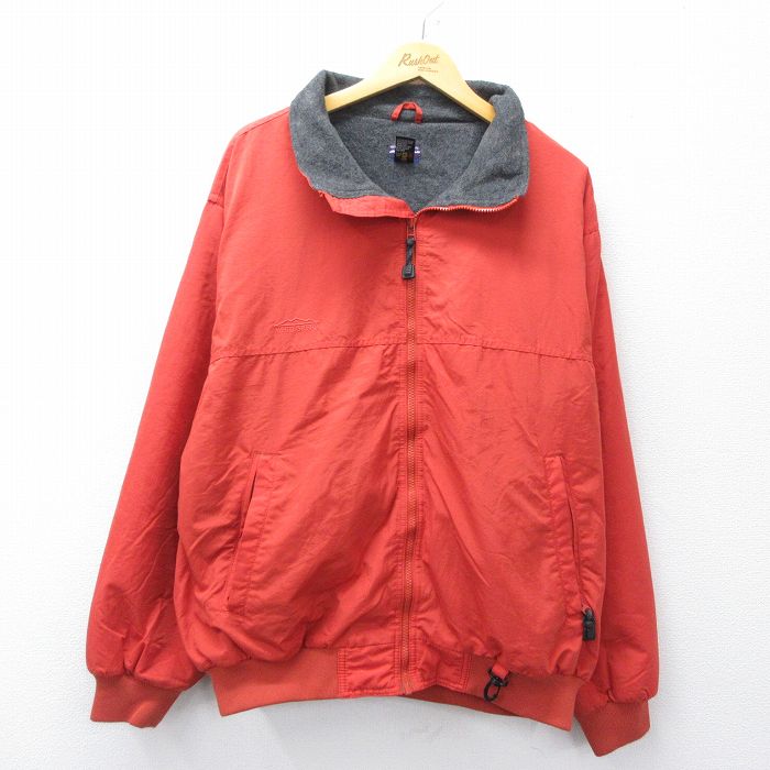 XL★古着 長袖 ナイロン ジャケット メンズ オレンジ系 内側フリース 25dec16