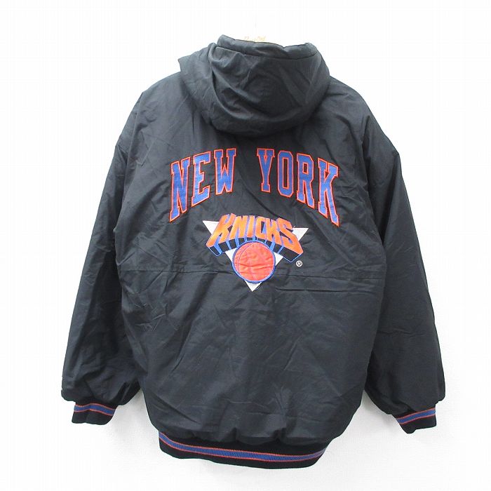 XL★古着 スターター STARTER 長袖 ジャケット パーカー メンズ 90年代 90s NBA ニューヨークニックス 刺繍 黒他 内側キルティング バスケットボール【spe】 25dec16