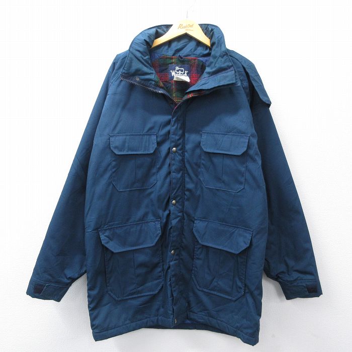 L★古着 ウールリッチ 長袖 ジャケット マウンテン パーカー メンズ 90年代 90s ラグラン ロング丈 USA製 紺 内側ウール 25dec16