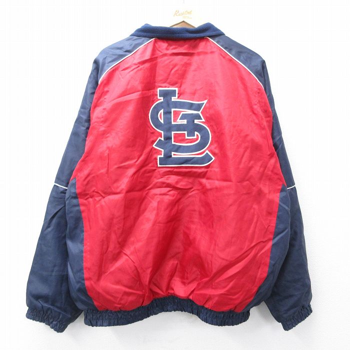 XL★古着 長袖 ジャケット メンズ 00年代 00s MLB セントルイスカージナルス 刺繍 ラグラン リバーシブル 大きいサイズ 赤他 内側キルティング 内側フリース【spe】 25dec16