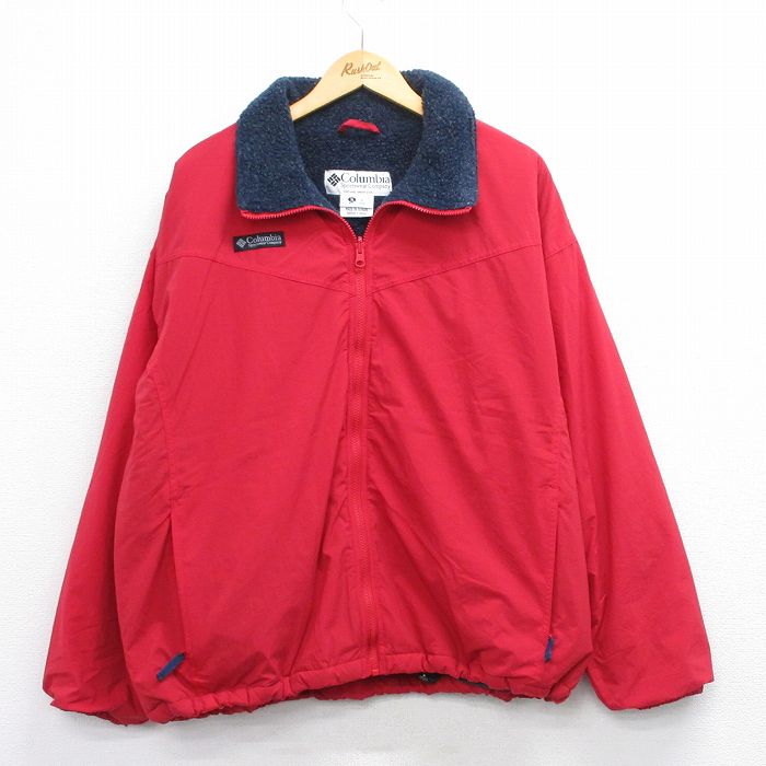 XL★古着 コロンビア 長袖 ナイロン ジャケット メンズ 00年代 00s ワンポイントロゴ 大きいサイズ 赤 内側ボア 25dec16