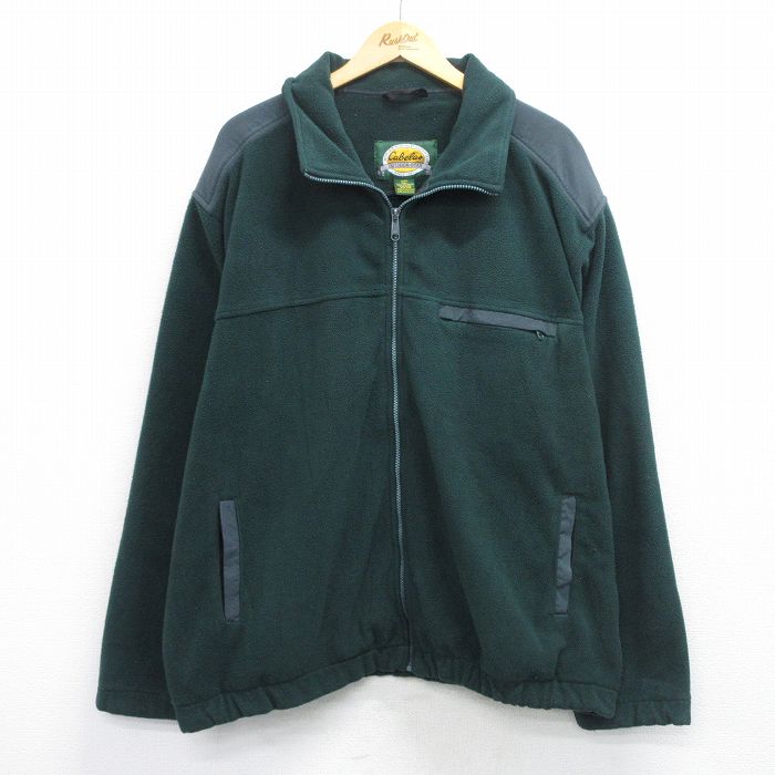 XL★古着 カベラス 長袖 フリース ジャケット メンズ 00年代 00s ヒジ当て 大きいサイズ 緑他 25dec16