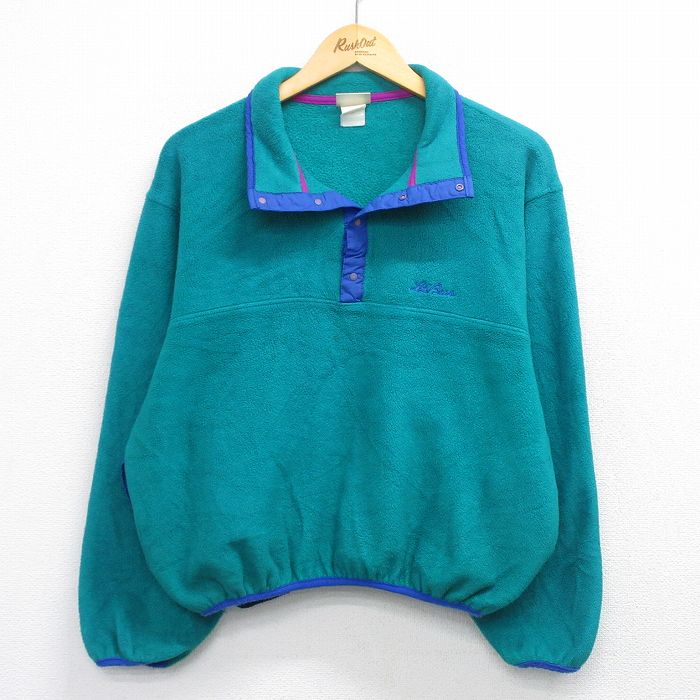 L★古着 エルエルビーン 長袖 フリース ジャケット スナップT メンズ 90年代 90s ワンポイントロゴ 青緑他 25dec16