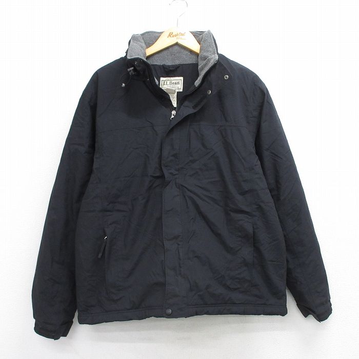 L★古着 エルエルビーン 長袖 ナイロン ジャケット メンズ 00年代 00s 襟フリース 黒 内側フリース 25dec20