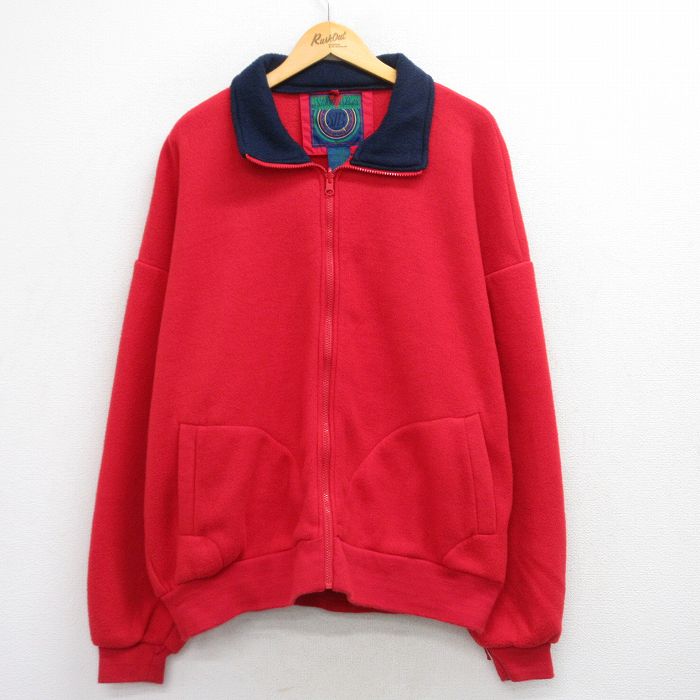 XL★古着 セントジョンズベイ 長袖 フリース ジャケット メンズ 00年代 00s 大きいサイズ 赤他 25dec20