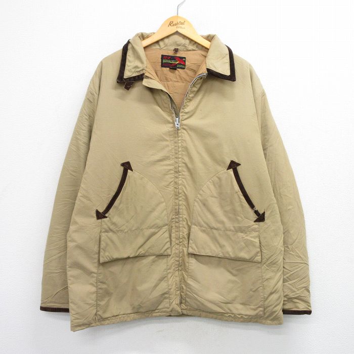 XL★古着 10X 長袖 ビンテージ ダウン ジャケット メンズ 70年代 70s ロング丈 USA製 タロン ベージュ【spe】 25dec20