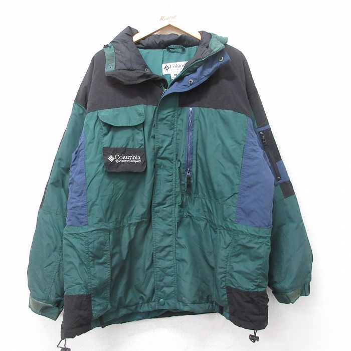 XL★古着 コロンビア 長袖 ナイロン ジャケット パーカー メンズ 00年代 00s ワンポイントロゴ 緑他 25dec18