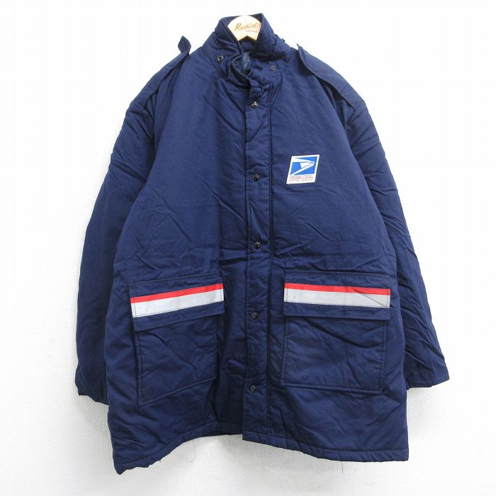 XL★古着 長袖 ジャケット メンズ 90年代 90s USPS リフレクター 大きいサイズ ロング丈 USA製 紺【spe】 25dec20