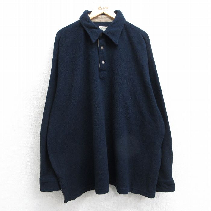 XL★古着 セントジョンズベイ 長袖 フリース ジャケット メンズ 00年代 00s 襟付き 大きいサイズ 紺 25dec20