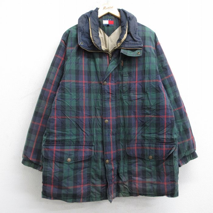 トミーヒルフィガー 90s ダウンジャケット チェック グリーン XL | 古着