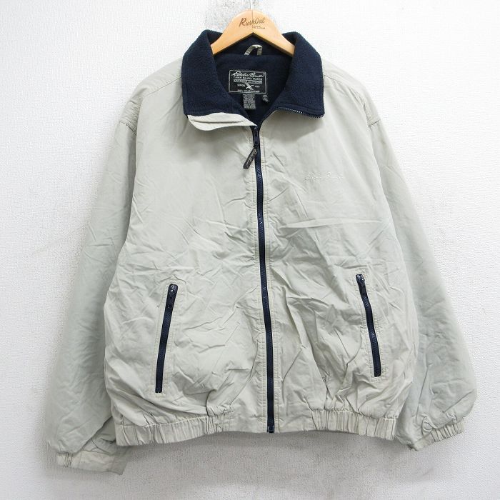XL★古着 エディーバウアー 長袖 ナイロン ジャケット メンズ 00年代 00s ワンポイントロゴ 薄ベージュ 内側フリース 25dec20