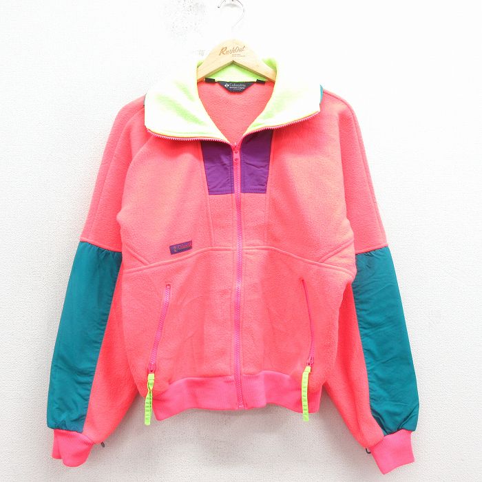 コロンビア 90s フリースジャケット ワンポイントロゴ ピンク M | 古着