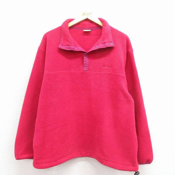 L★古着 エルエルビーン 長袖 フリース ジャケット メンズ 90年代 90s ワンポイントロゴ スナップT ピンク 25dec19