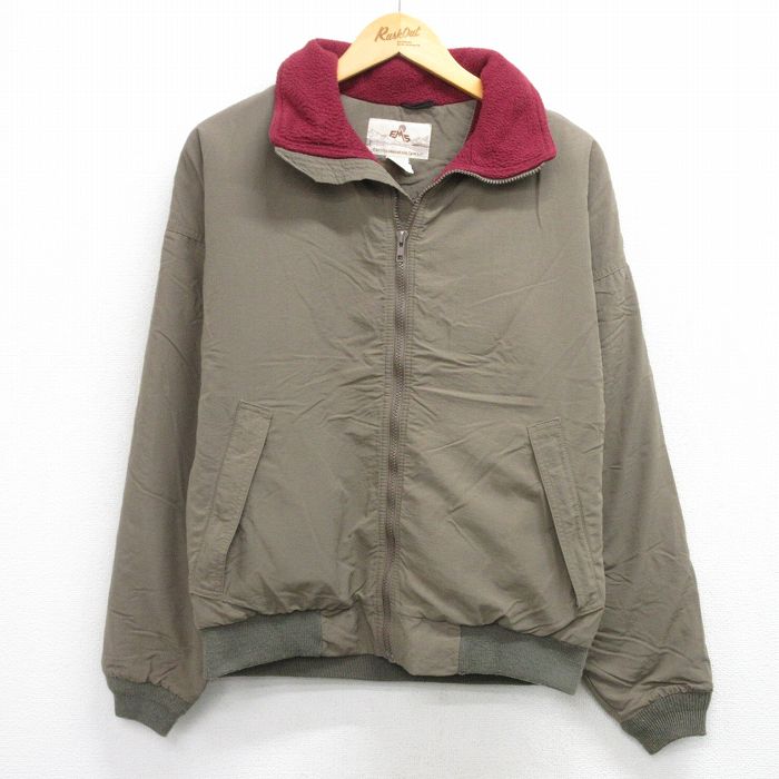 S★古着 EMS 長袖 ナイロン ジャケット メンズ 90年代 90s ワンポイントロゴ USA製 茶系 内側フリース【spe】 25dec22