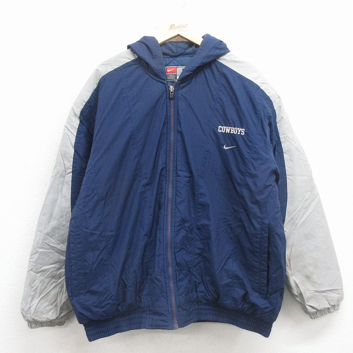XL★古着 ナイキ NIKE 長袖 ナイロン ジャケット メンズ 00年代 00s NFL ダラスカウボーイズ 大きいサイズ ツートンカラー 紺 内側キルティング アメフト スーパーボウル【spe】 25dec24