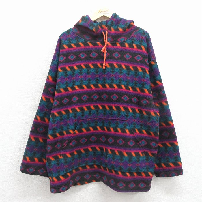 TODAYS NEWS 90s フリースジャケット ネイティブ柄 パープル XL | 古着