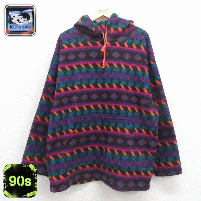 TODAYS NEWS 90s フリースジャケット ネイティブ柄 パープル XL | 古着