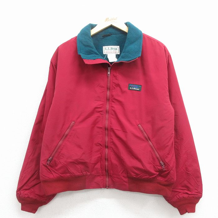 L★古着 エルエルビーン 長袖 ウォームアップ ジャケット メンズ 90年代 90s ワンポイントロゴ エンジ 内側フリース 25dec24