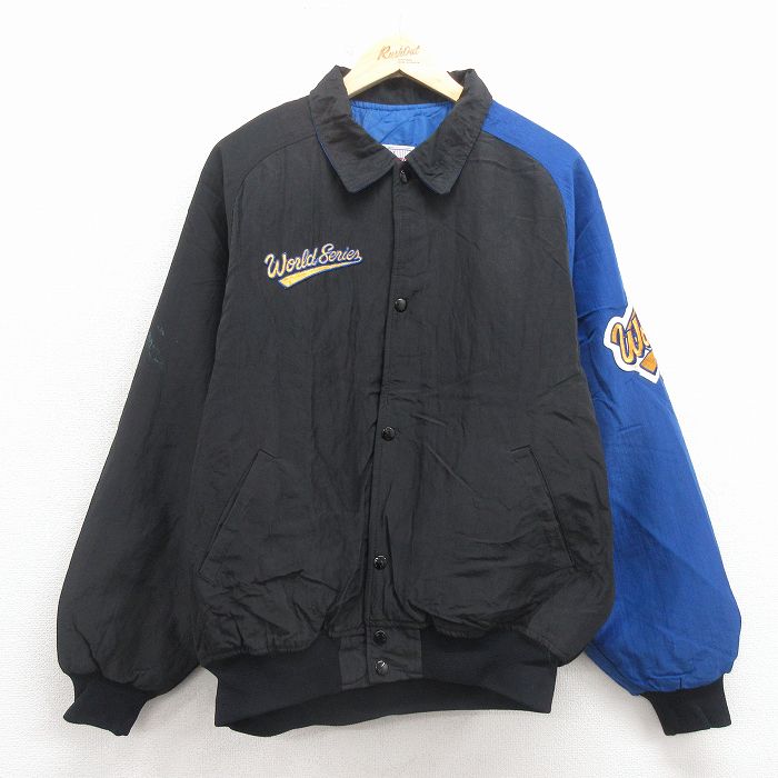 XL★古着 スターター 長袖 ナイロン ジャケット メンズ 90年代 90s MLB ワールドシリーズ 大きいサイズ ツートンカラー 黒 メジャーリーグ ベースボール 野球【spe】 25dec24