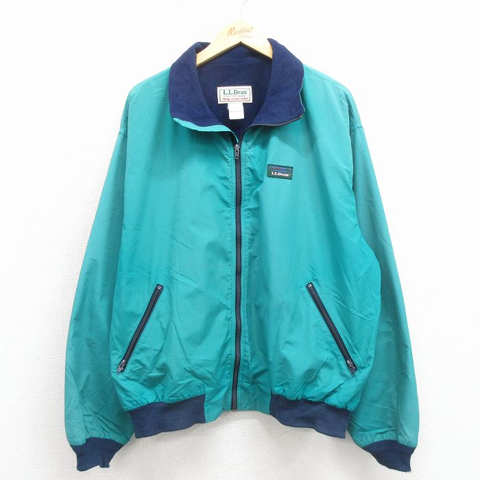 XL★古着 エルエルビーン 長袖 スリーシーズン ジャケット メンズ 90年代 90s ワンポイントロゴ 青緑 内側フリース 25dec24