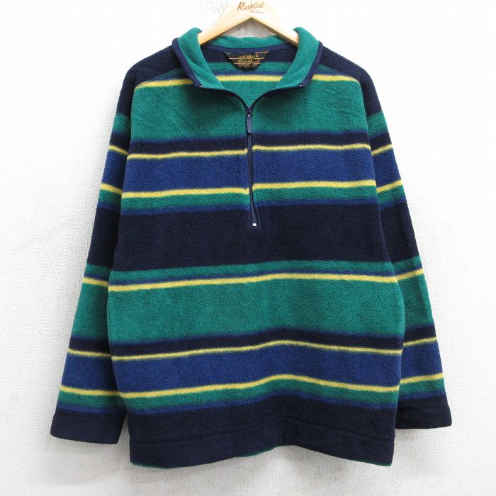 S★古着 エディーバウアー 長袖 ハーフジップ フリース ジャケット メンズ 90年代 90s USA製 緑他 ボーダー 25dec26