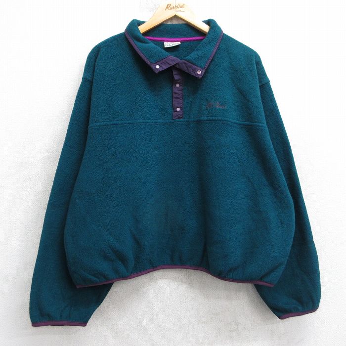 XL★古着 エルエルビーン 長袖 フリース ジャケット メンズ 90年代 90s ワンポイントロゴ スナップT 緑 25dec26