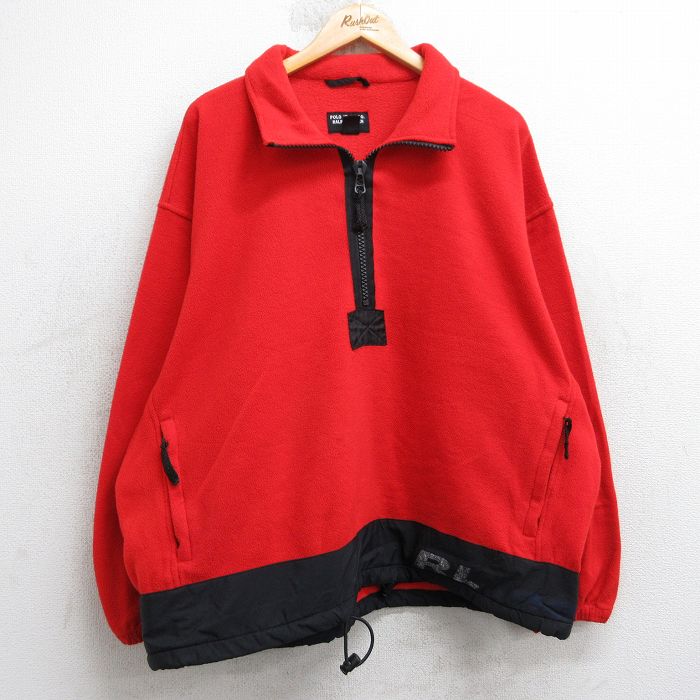 XL★古着 ラルフローレン ポロジーンズ 長袖 ブランド ハーフジップ フリース ジャケット メンズ 00年代 00s ビッグロゴ 大きいサイズ 赤他 25dec26