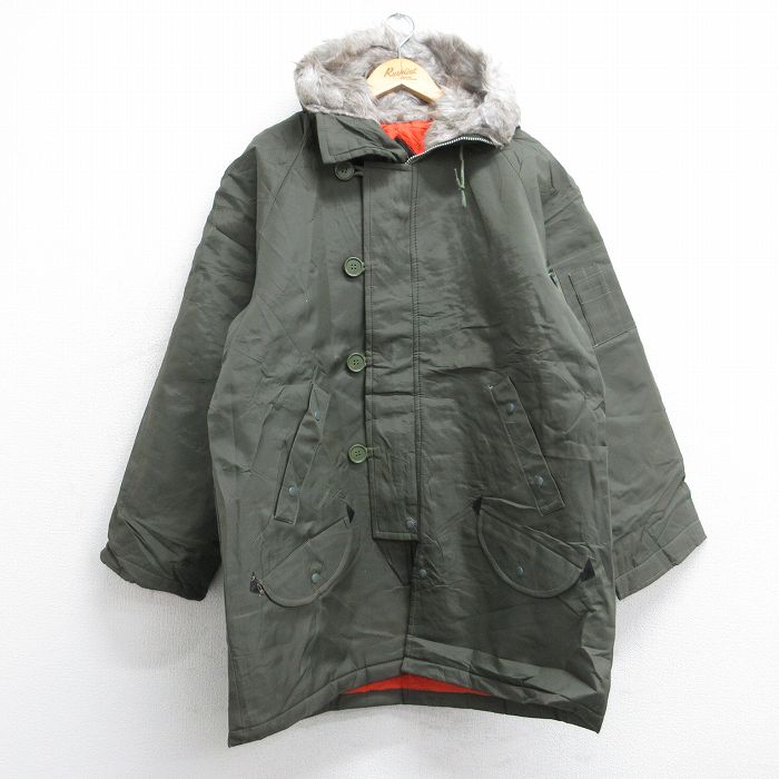 XL★古着 長袖 ナイロン ジャケット マウンテン パーカー メンズ 80年代 80s ラグラン ロング丈 濃緑 内側キルティング 25dec26