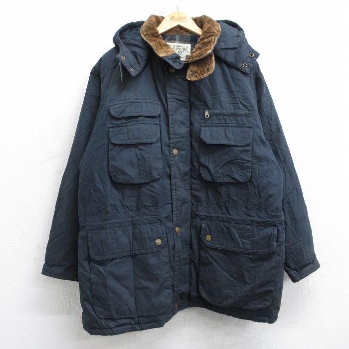XL★古着 セントジョンズベイ 長袖 ジャケット マウンテン パーカー メンズ 00年代 00s 襟コーデュロイ ロング丈 紺 25dec26
