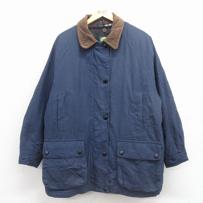 L★古着 カベラス 長袖 ジャケット レディース 00年代 00s 襟コーデュロイ ラグラン 紺 内側キルティング  25dec26