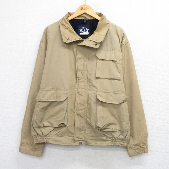 XL★古着 ウールリッチ 長袖 ジャケット メンズ 90年代 90s ロクヨンクロス USA製 ベージュ 内側ウール 25dec29
