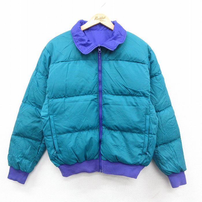 L★古着 コロンビア 長袖 ナイロン ジャケット メンズ 80年代 80s リバーシブル 青緑 26jan10