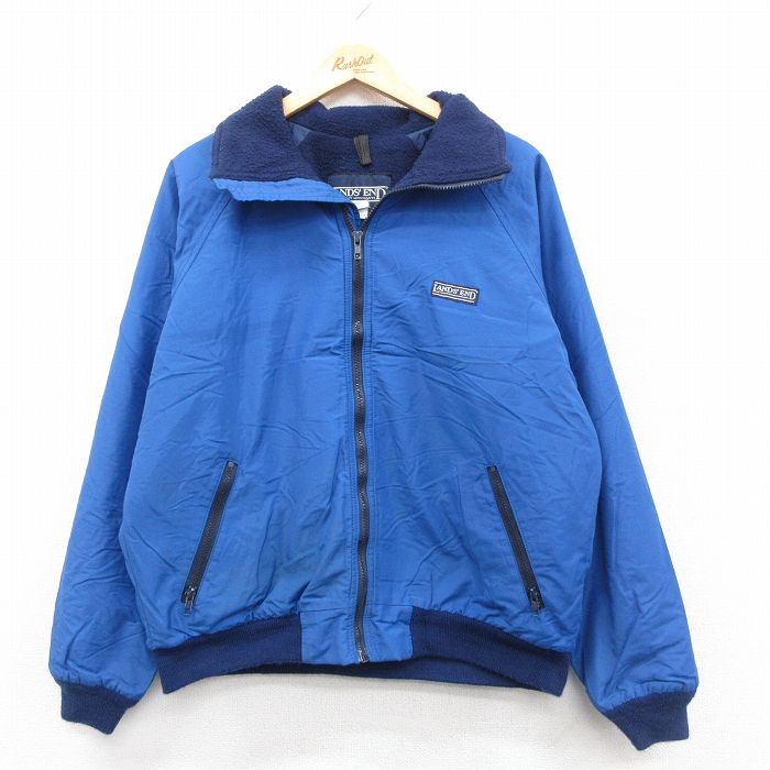 L★古着 ランズエンド 長袖 ジャケット メンズ 90年代 90s ワンポイントロゴ ラグラン USA製 青 内側フリース【spe】 26jan10