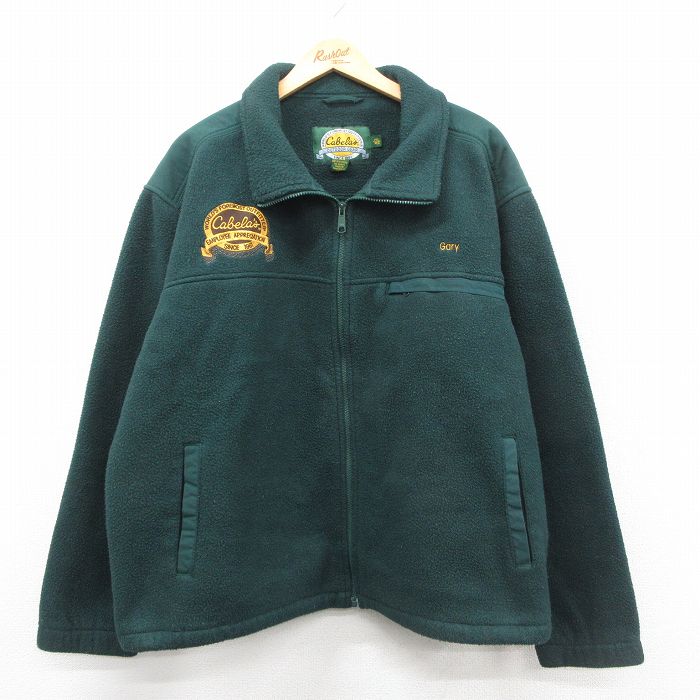 XL★古着 カベラス 長袖 フリース ジャケット メンズ 00年代 00s ワンポイントロゴ ヒジ当て 大きいサイズ 緑 26jan14