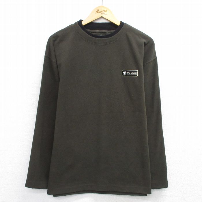 L★古着 ビッグドッグス 長袖 フリース トップス メンズ ワンポイントロゴ クルーネック 濃緑系他 26jan14