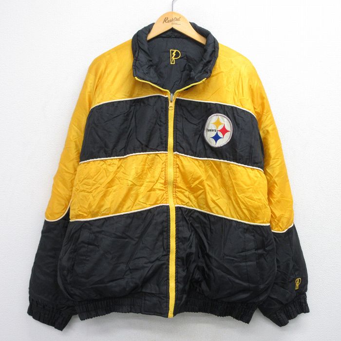 XL★古着 長袖 ナイロン ジャケット メンズ 00年代 00s NFL ピッツバーグスティーラーズ 刺繍 リバーシブル 大きいサイズ 黒他 アメフト スーパーボウル【spe】 26jan14