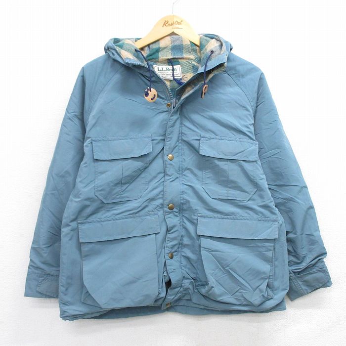 M★古着 エルエルビーン 長袖 ナイロン ジャケット マウンテン パーカー メンズ 80年代 80s BAXTER STATE PARKA ラグラン USA製 薄紺 内側ウール 26jan14