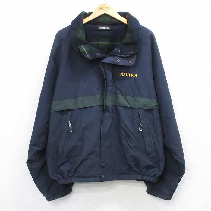 XL★古着 ノーティカ 長袖 ブランド ジャケット メンズ 90年代 90s ワンポイントロゴ リバーシブル 大きいサイズ 濃紺 内側フリース【spe】 26jan19