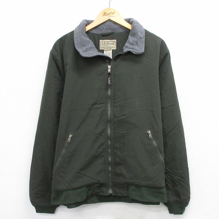 XL★古着 エルエルビーン 長袖 ナイロン ジャケット メンズ 00年代 00s ワンポイントロゴ 緑 内側フリース 26jan19