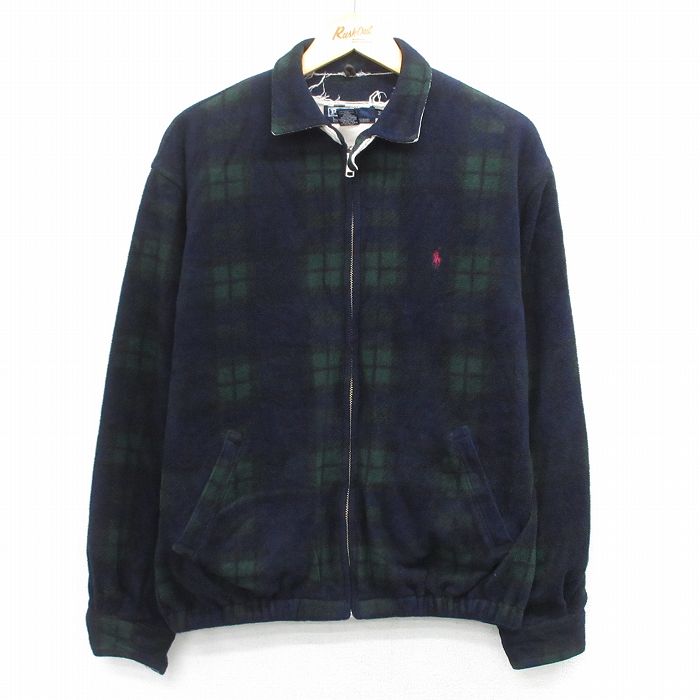 L★古着 ラルフローレン 長袖 ブランド フリース ジャケット メンズ 90年代 90s ワンポイントロゴ USA製 紺他 タータン チェック ブラックウォッチ【spe】 26jan19