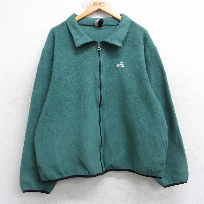L★古着 EMS 長袖 フリース ジャケット メンズ 00年代 00s ワンポイントロゴ USA製 緑 26jan16