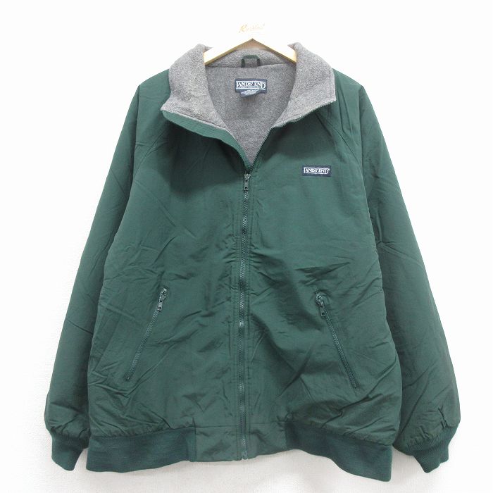 XL★古着 ランズエンド 長袖 ナイロン ジャケット メンズ 00年代 00s ポーラテック ラグラン 緑 内側フリース【spe】 26jan22