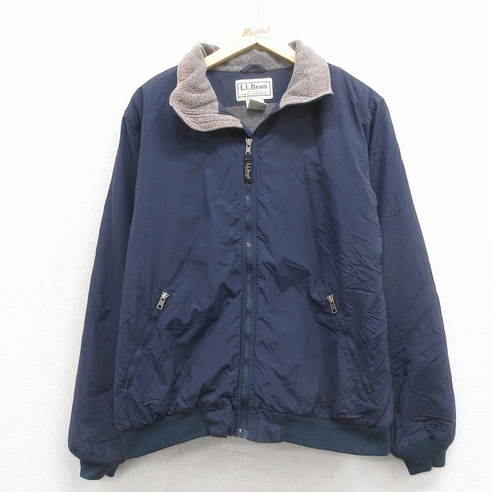 M★古着 エルエルビーン 長袖 ナイロン ジャケット メンズ 00年代 00s ワンポイントロゴ 紺 内側フリース 26jan22