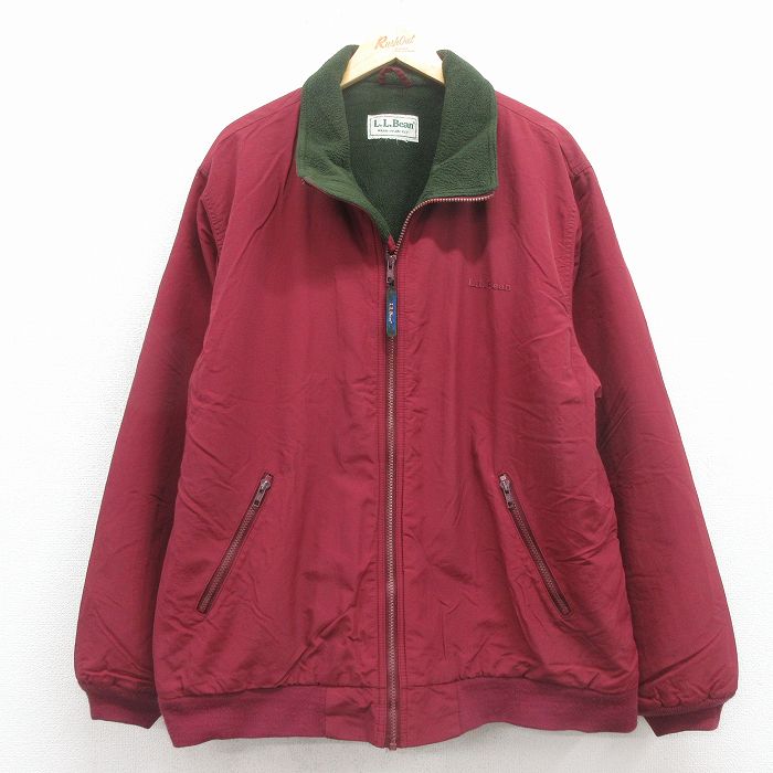 XL★古着 エルエルビーン 長袖 ウォームアップ ジャケット メンズ 90年代 90s ワンポイントロゴ 大きいサイズ エンジ 内側フリース【spe】 26jan22