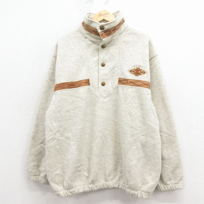 L★古着 長袖 フリース ジャケット メンズ 90年代 90s ネイティブ柄 ラグ柄 カナダ製 薄グレー 霜降り 26jan22