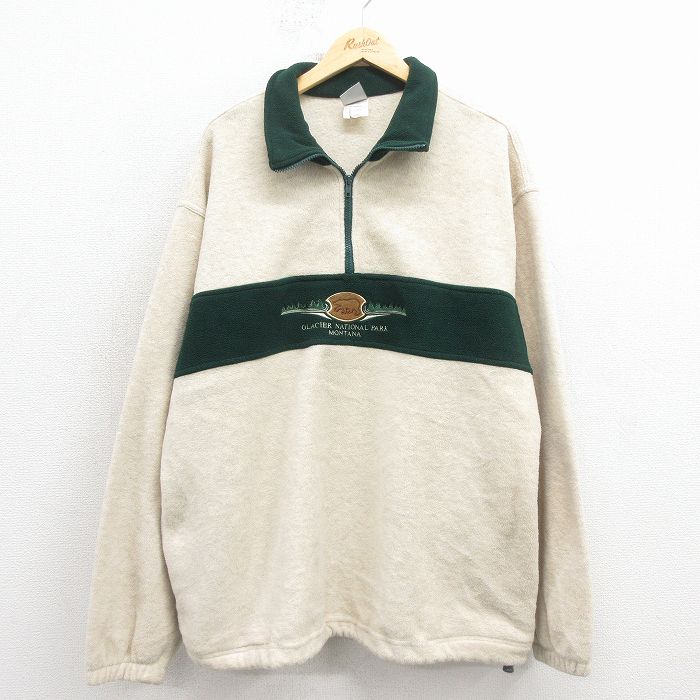 【20%OFF】モンタナ 90s ハーフジップフリースジャケット 刺繍 ベージュ XL | 古着