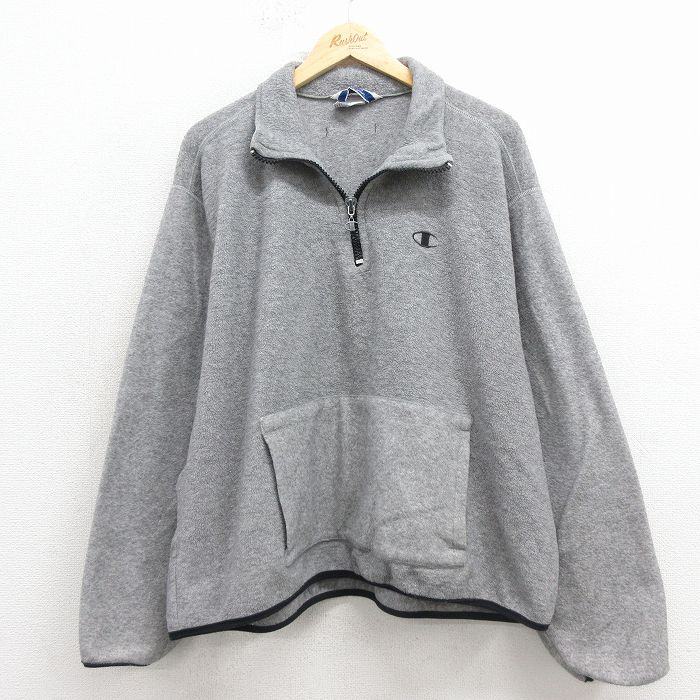 チャンピオン 90s ハーフジップフリースジャケット ワンポイントロゴ グレー XL | 古着