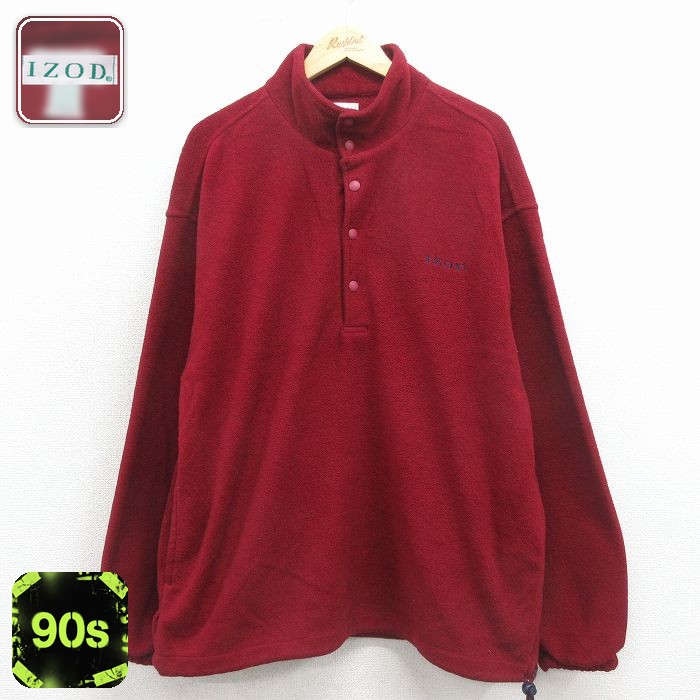IZOD 90s フリースジャケット ワンポイントロゴ バーガンディ L | 古着