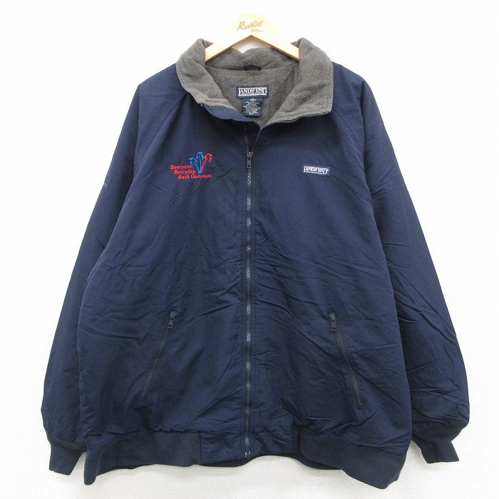 XL★古着 ランズエンド 長袖 ナイロン ジャケット メンズ 90年代 90s Initial ラグラン 大きいサイズ 紺 内側フリース 26jan26